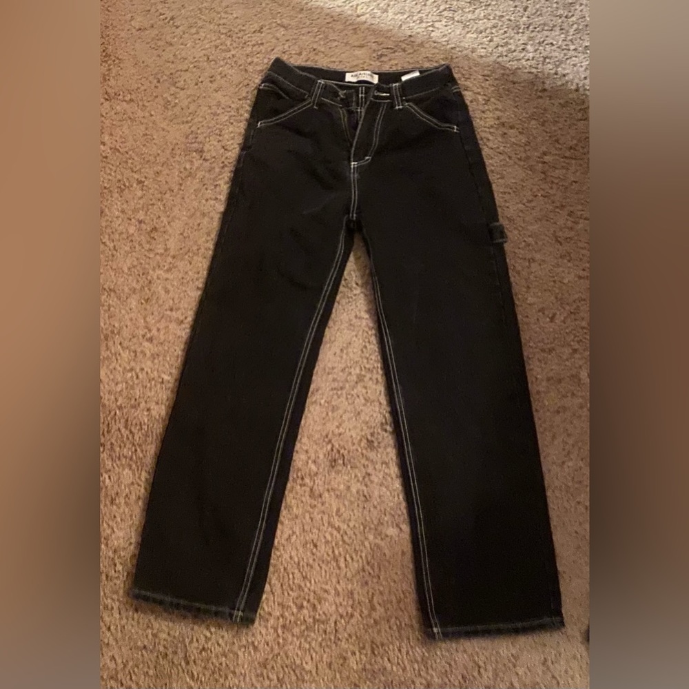 Black, straight cut, high rise, jeans